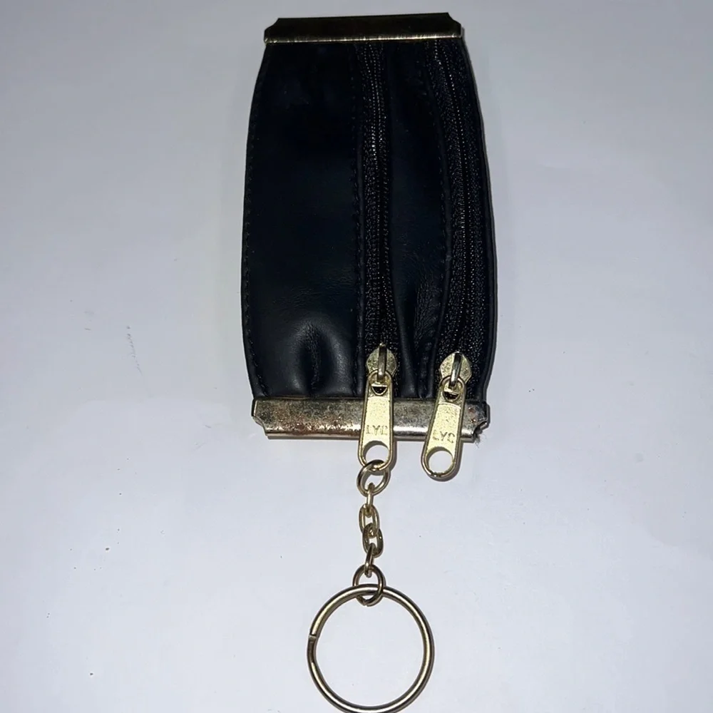 Vintage Leather Keychain Coin Money Zip Pouch